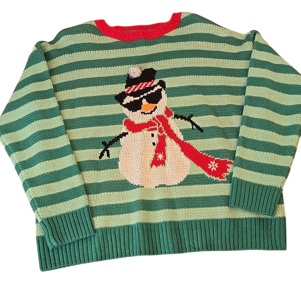 33 Degrees Ugly Christmas Sweater Snowman Sunglasses Striped Medium 100% Acrylic